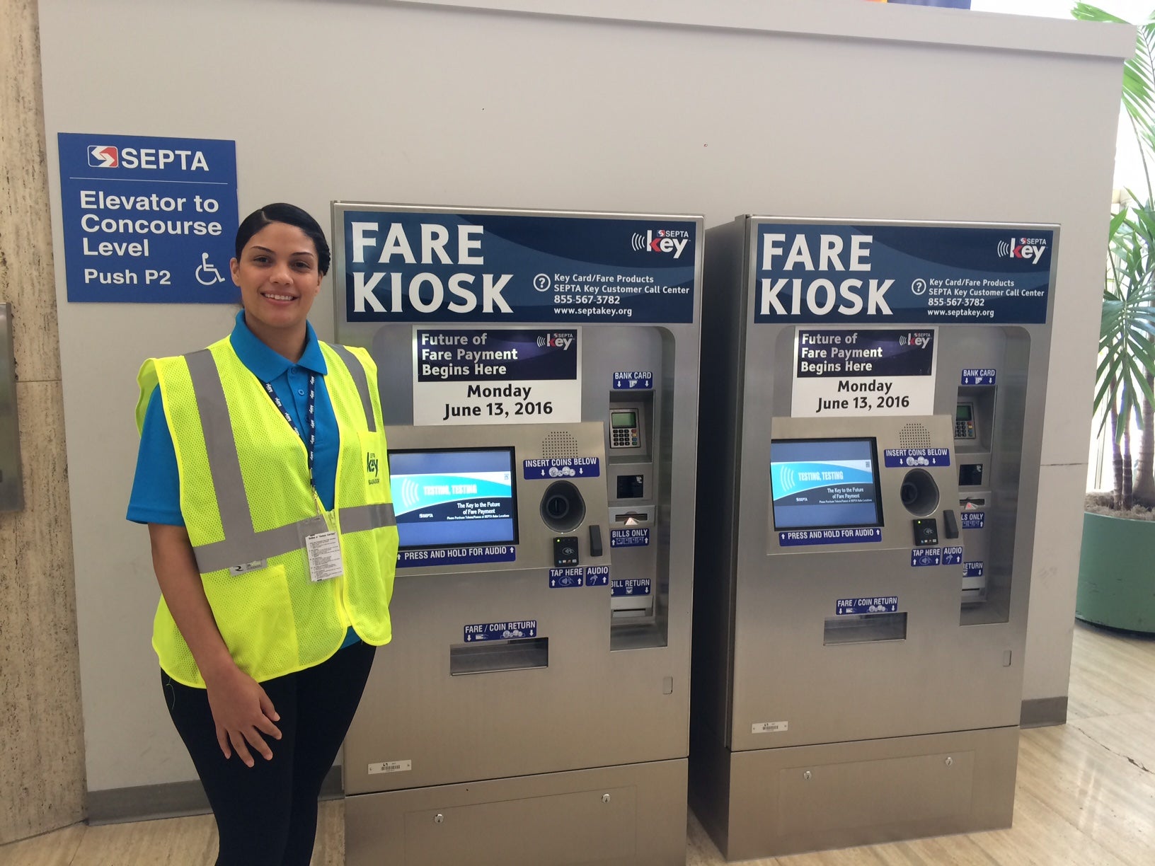 Key ambassador Joannle Matos at a SEPTA Key kiosk.