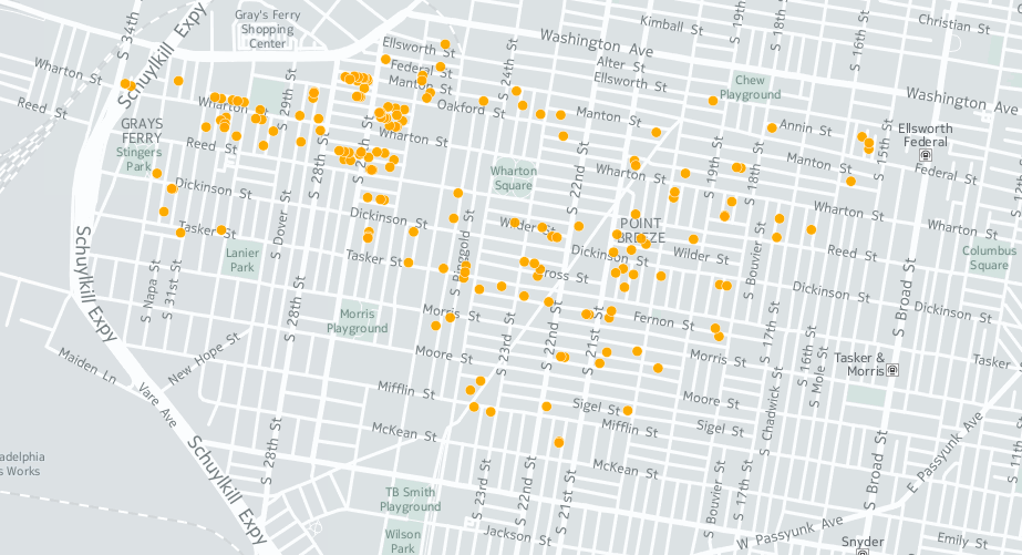 Land Bank properties in Point Breeze, January 2016