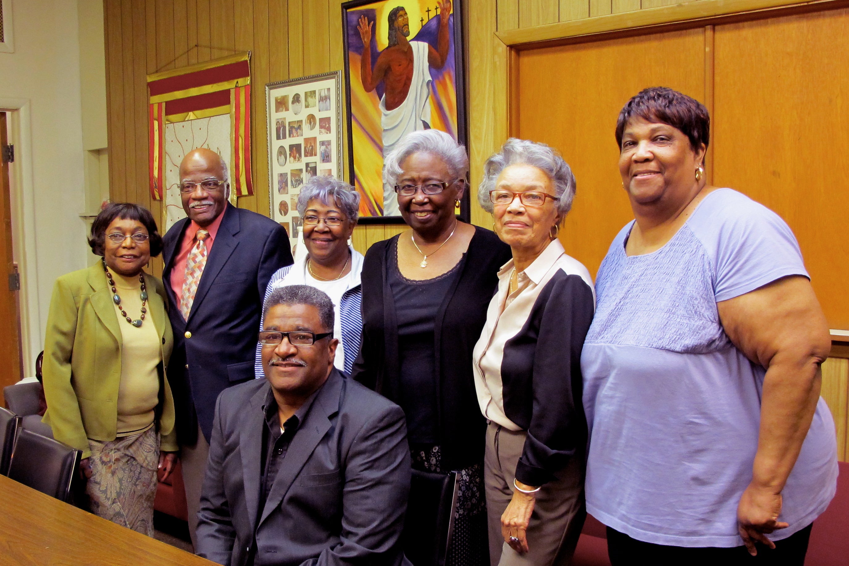 Leaders at Miller Memorial Baptist, (L to R): Norene Awkward, Ed Awkward, Rhoda Chasten, Deacon Chester Hampton (seated), Cynthia Fisher, Joyce Neal, and Dawn Duppins