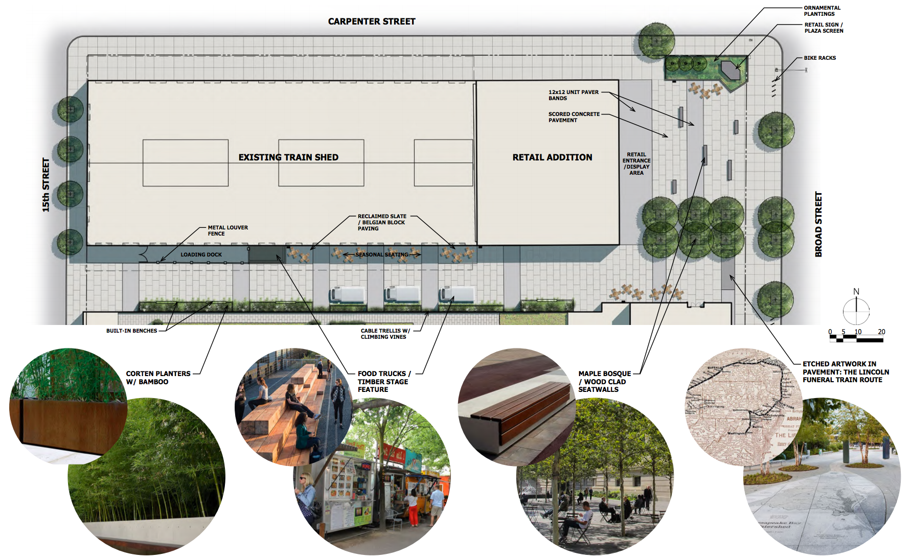 Lincoln Square: materials at train shed, walk | BLTArchitects, Nov. 2016 CDR presentation