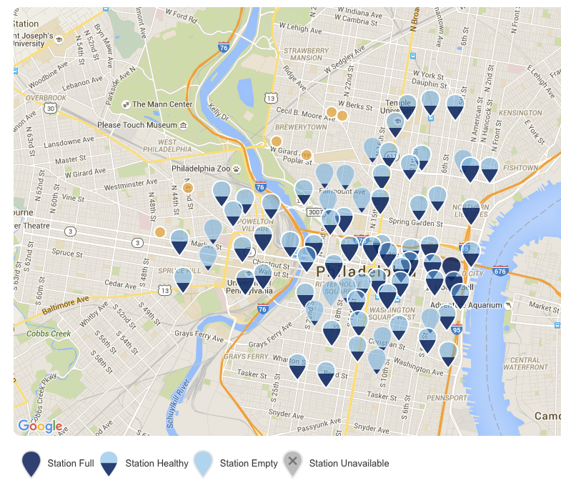 Map of Indego Stations before Thursday's press conference, showing some but not all of the 24 new stations