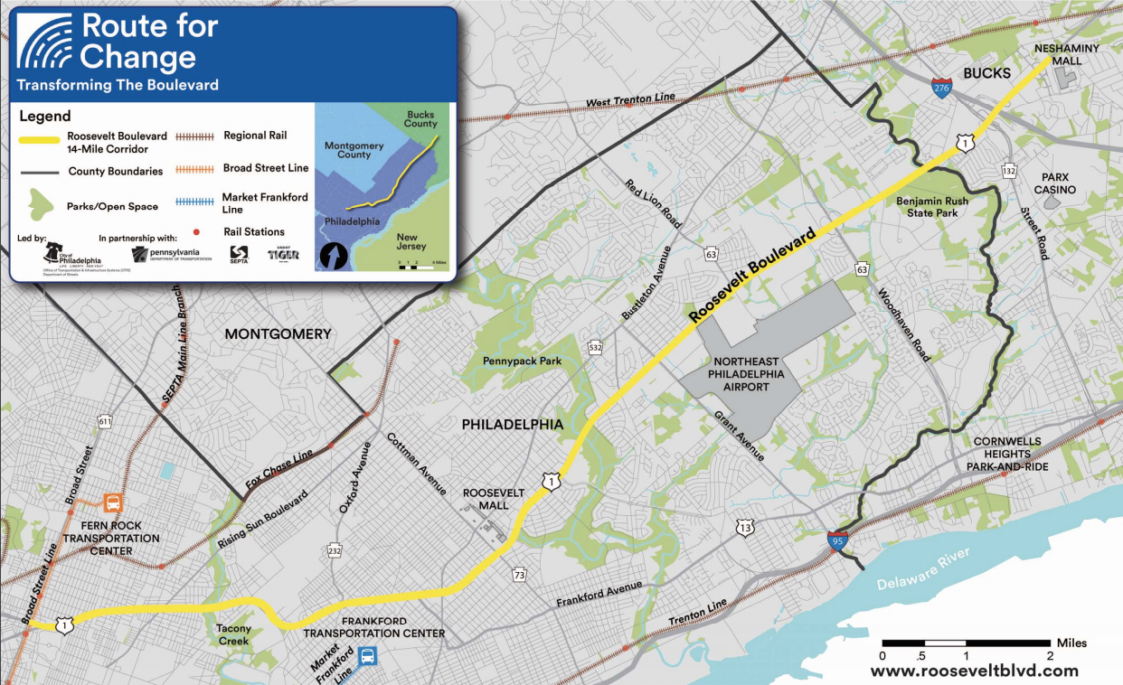 Map of Roosevelt Boulevard and surrounding area