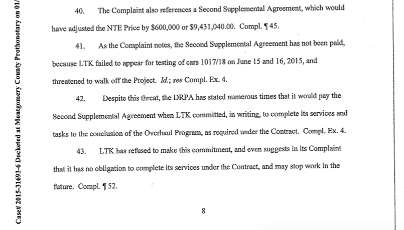 Paragraphs 41-43 of DRPA's Preliminary Objections to LTK's lawsuit