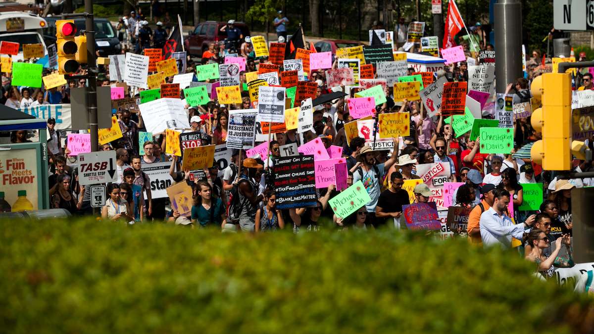 Protesters march down Broad Street, July 26, 2016 | Brad Larrison for NewsWorks