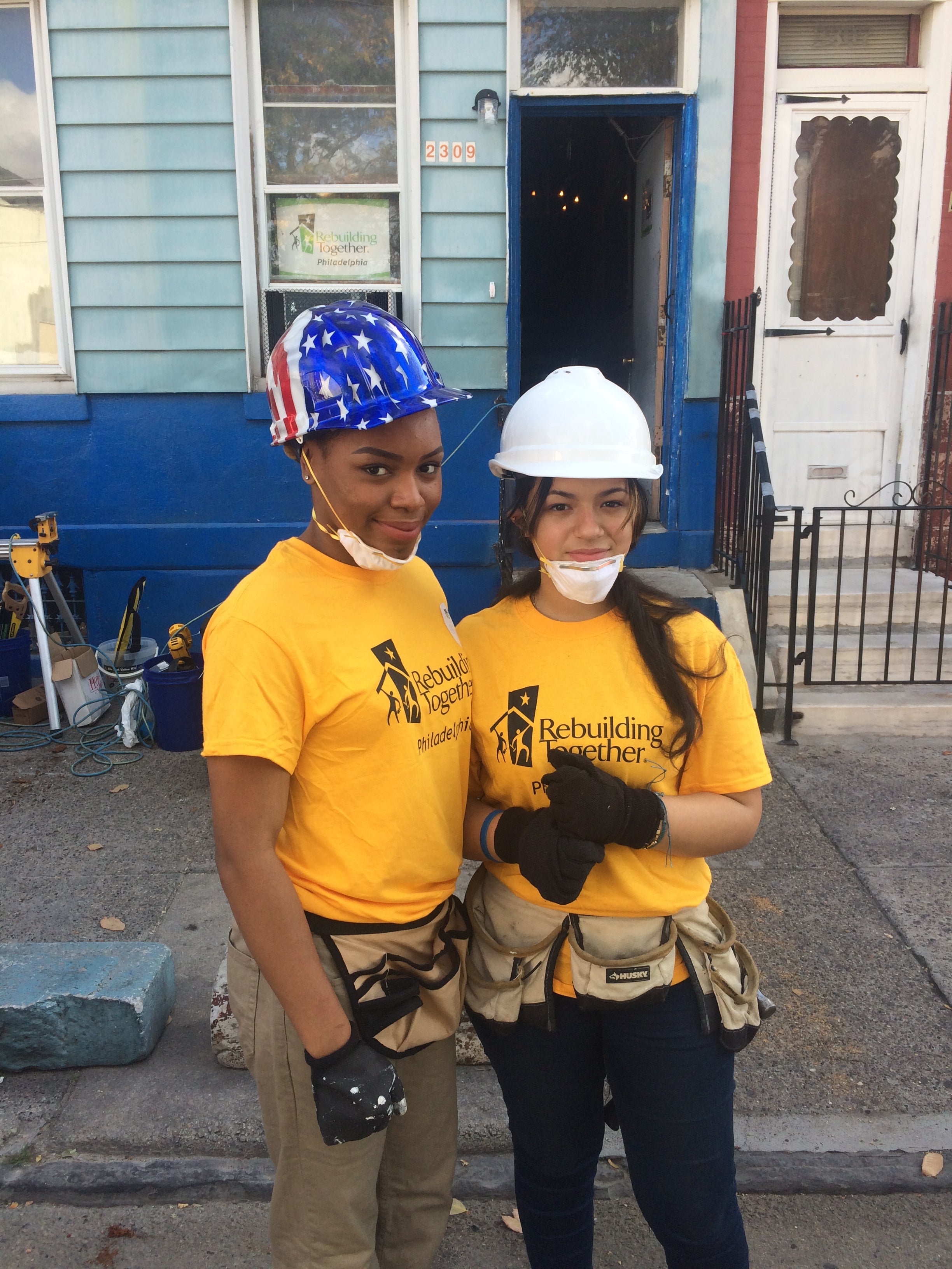 Summer Parham, 16, and Juanita Marrero, 15, are in the Construction program at A. Philip Randolph Career and Technical High School | Catalina Jaramillo / PlanPhilly