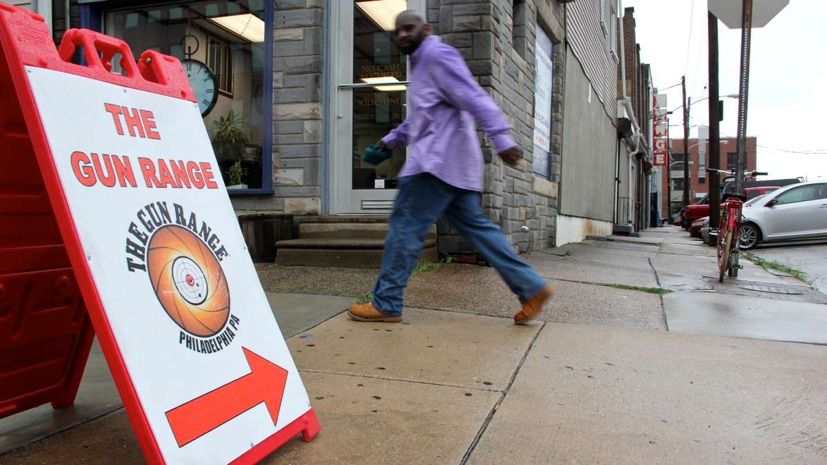 The Gun Range is located at North Percy and Spring Garden streets. Neighbors have protested that the facility should not be allowed to sell guns. (Emma Lee/WHYY)