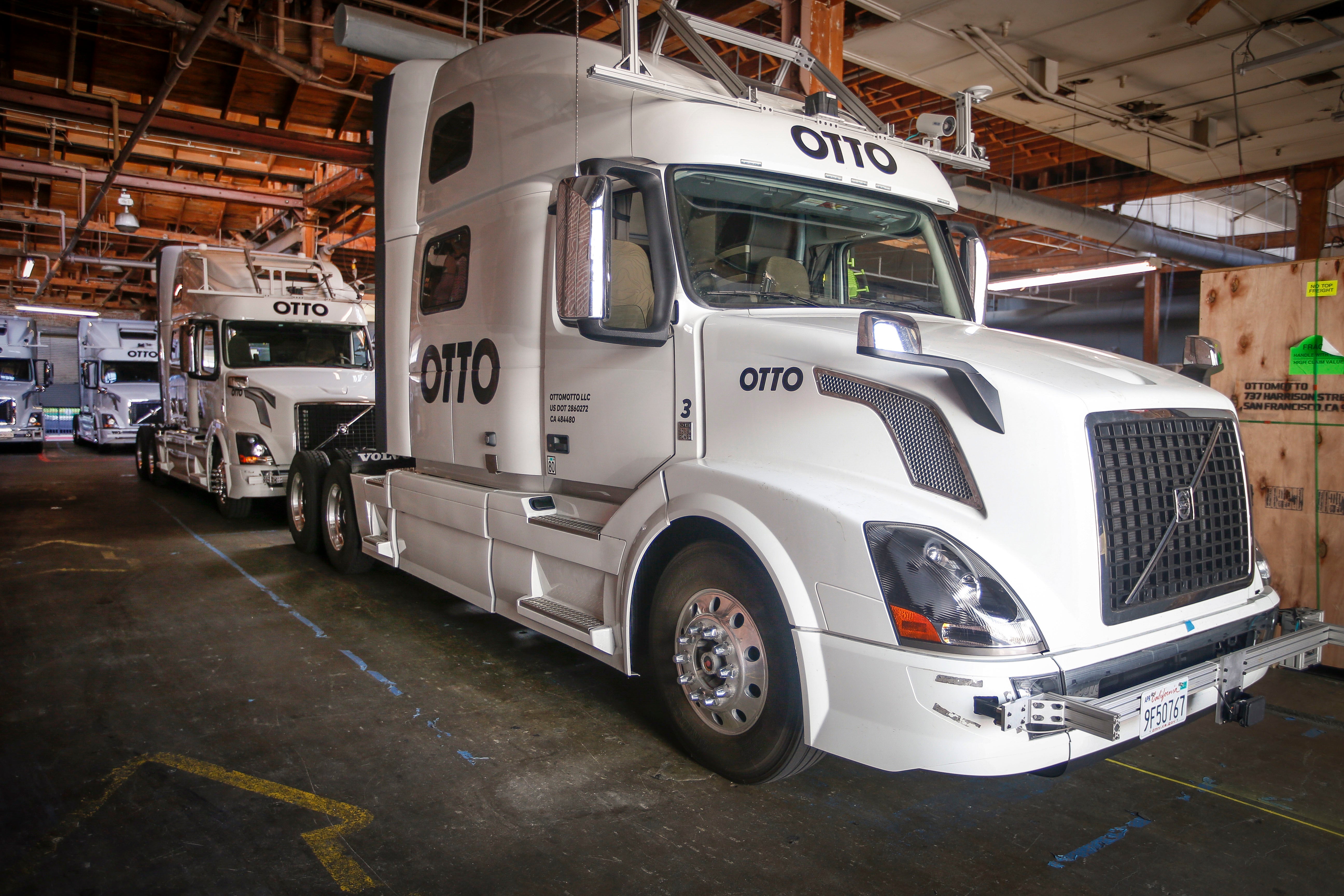 Uber acquired self-driving startup Otto, which has developed technology allowing big rigs to drive themselves. (AP Photo/Tony Avelar)