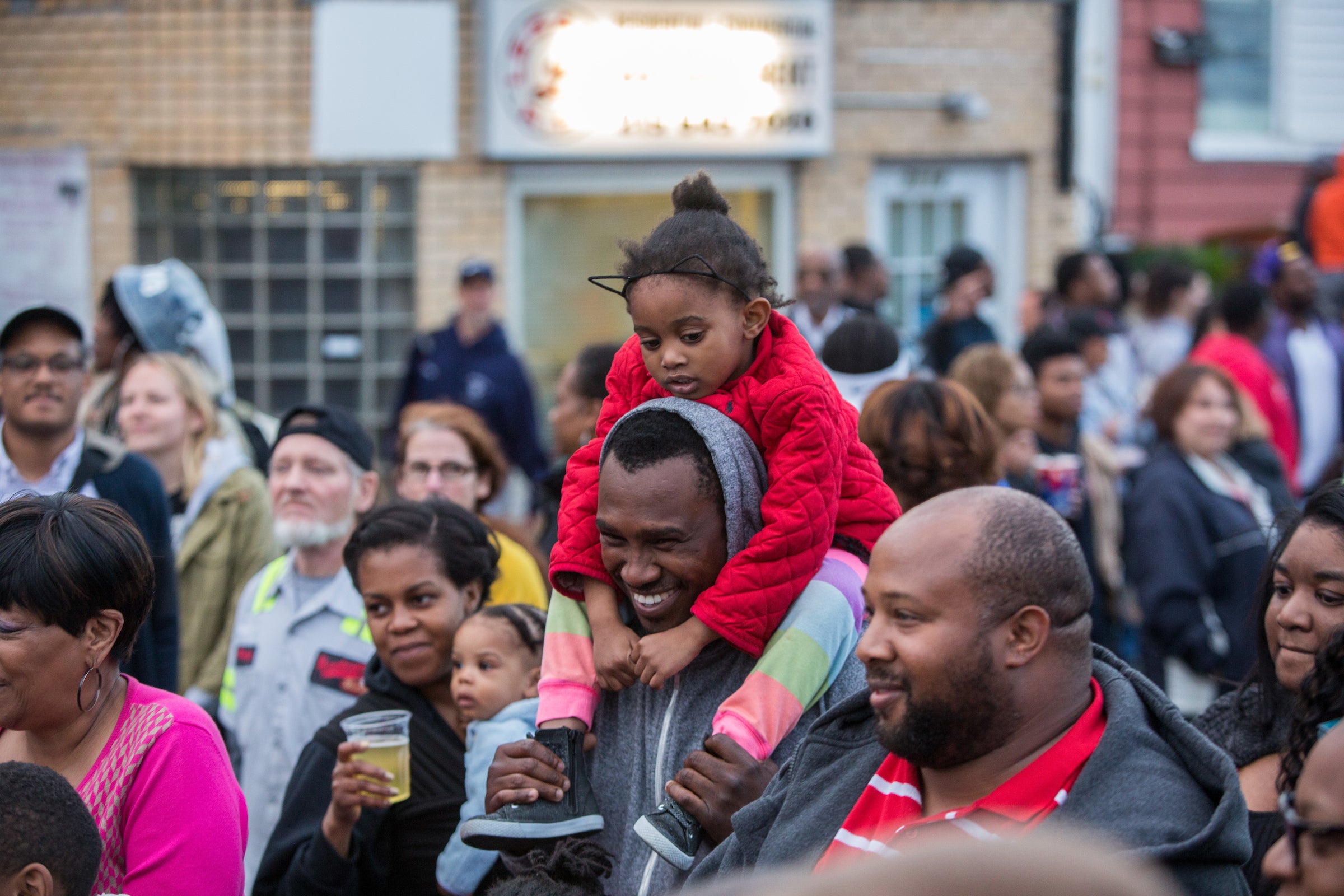 A kid with a view at Night Market Burholme 2017. Credit: Dave Tavani for The Food Trust