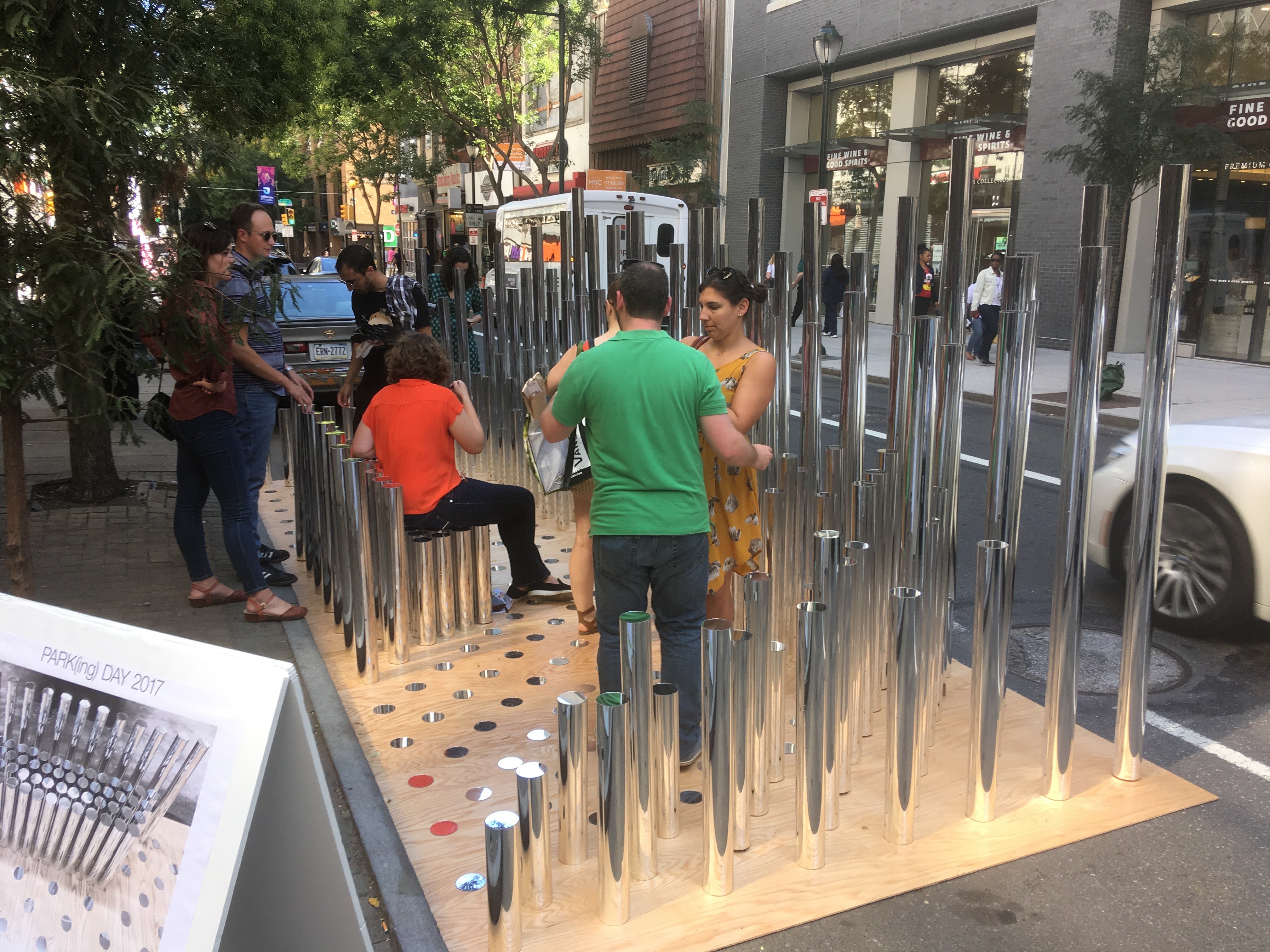 Bohlin Cynwinski Jackson reflected the best of Park(ing) Day with their mirrored poles at 11th and Chestnut 