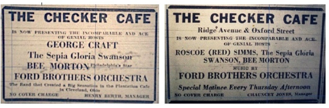Checker Cafe Ads, Philadelphia Tribune (c. 1930s) | Courtesy Prof. Alphonso McClendon, Drexel University, Westphal College of Media Arts & Design