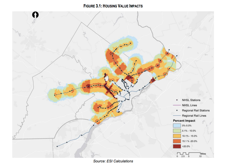 In the suburbs, the closer a home is to a Regional Rail station, the higher the value