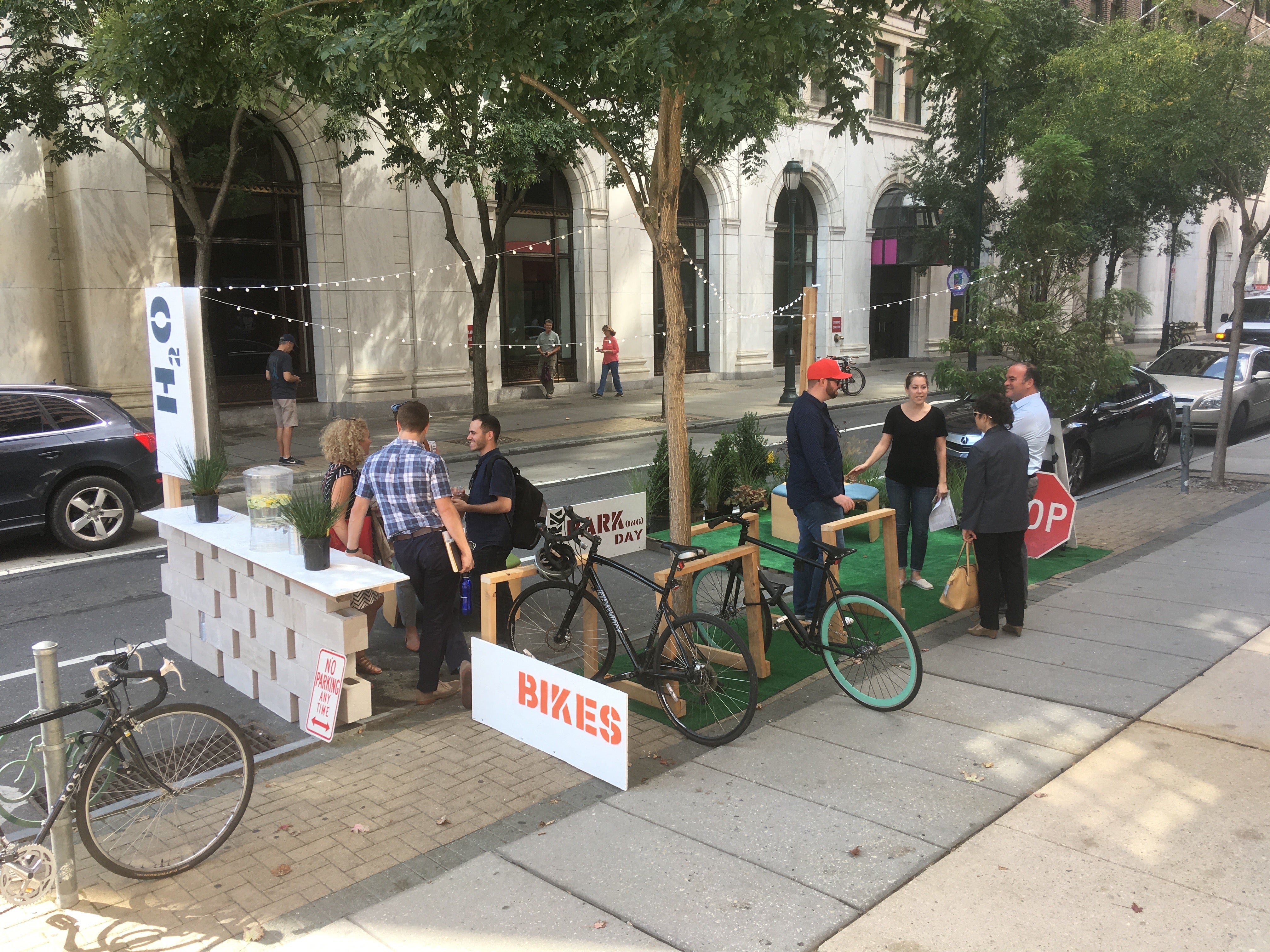 LRK offers lemon scented water and wooden bike racks on Chestnut near 6th