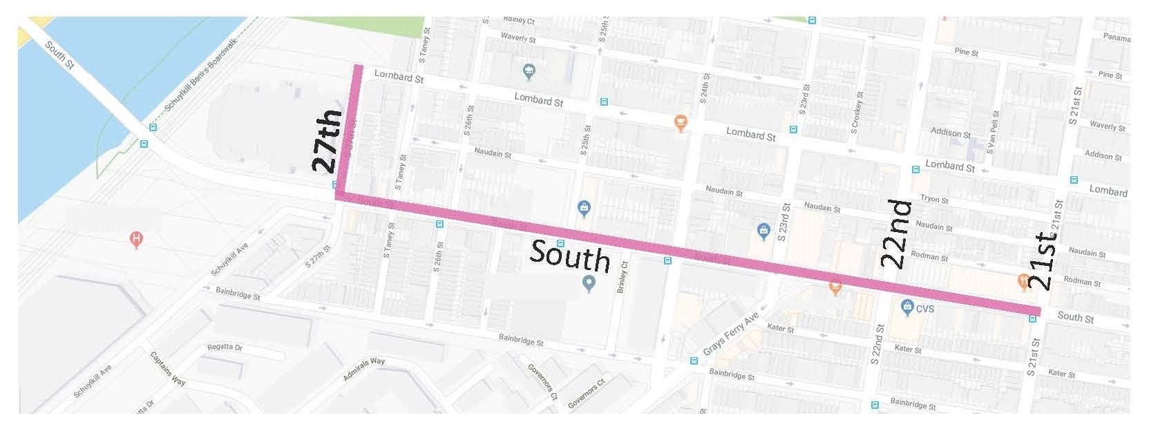 Map showing where existing bike lanes will be upgraded to protected lanes using flexible delineator posts