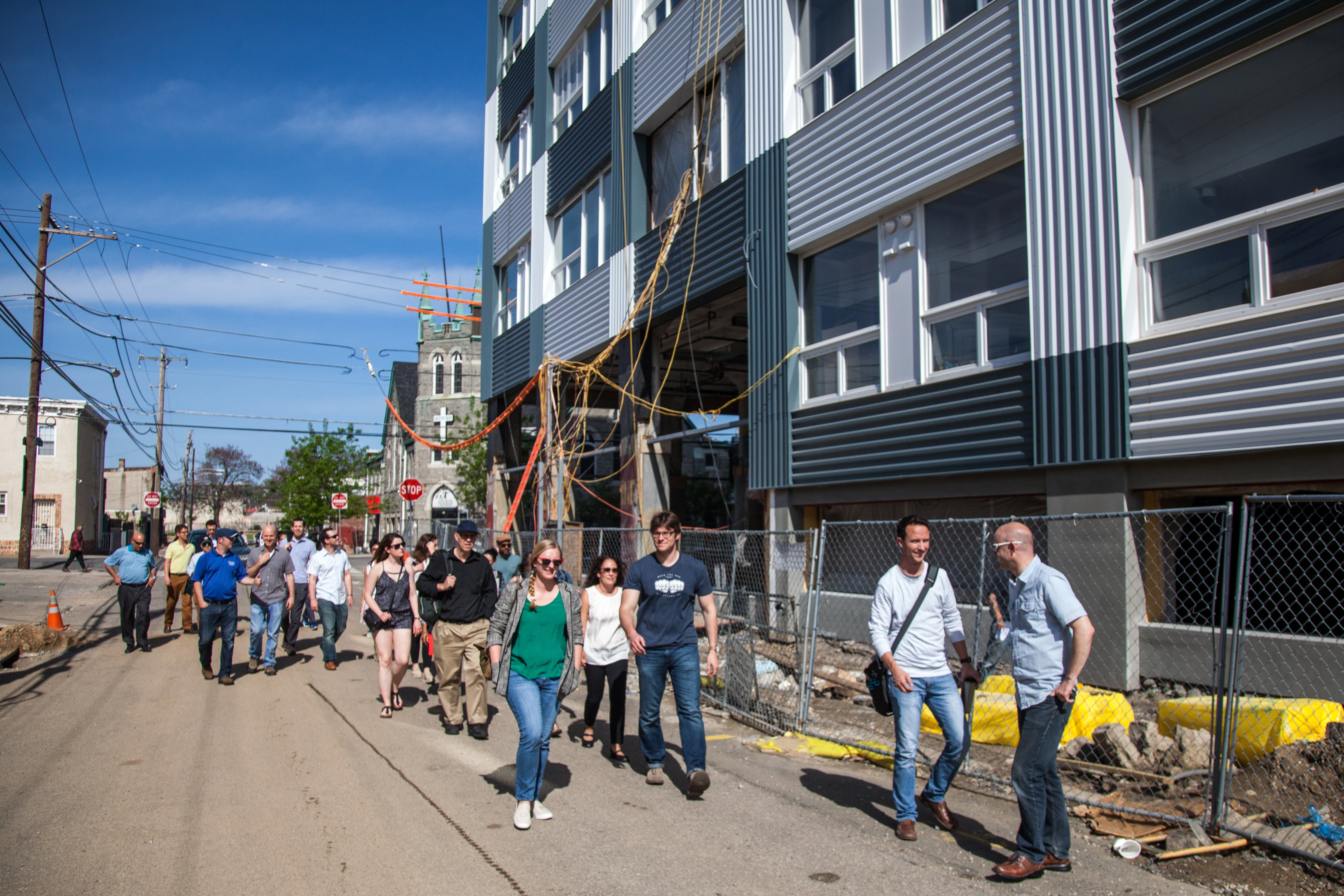 PlanPhilly tour w/ NKCDC enters Orinoka site April 2017 