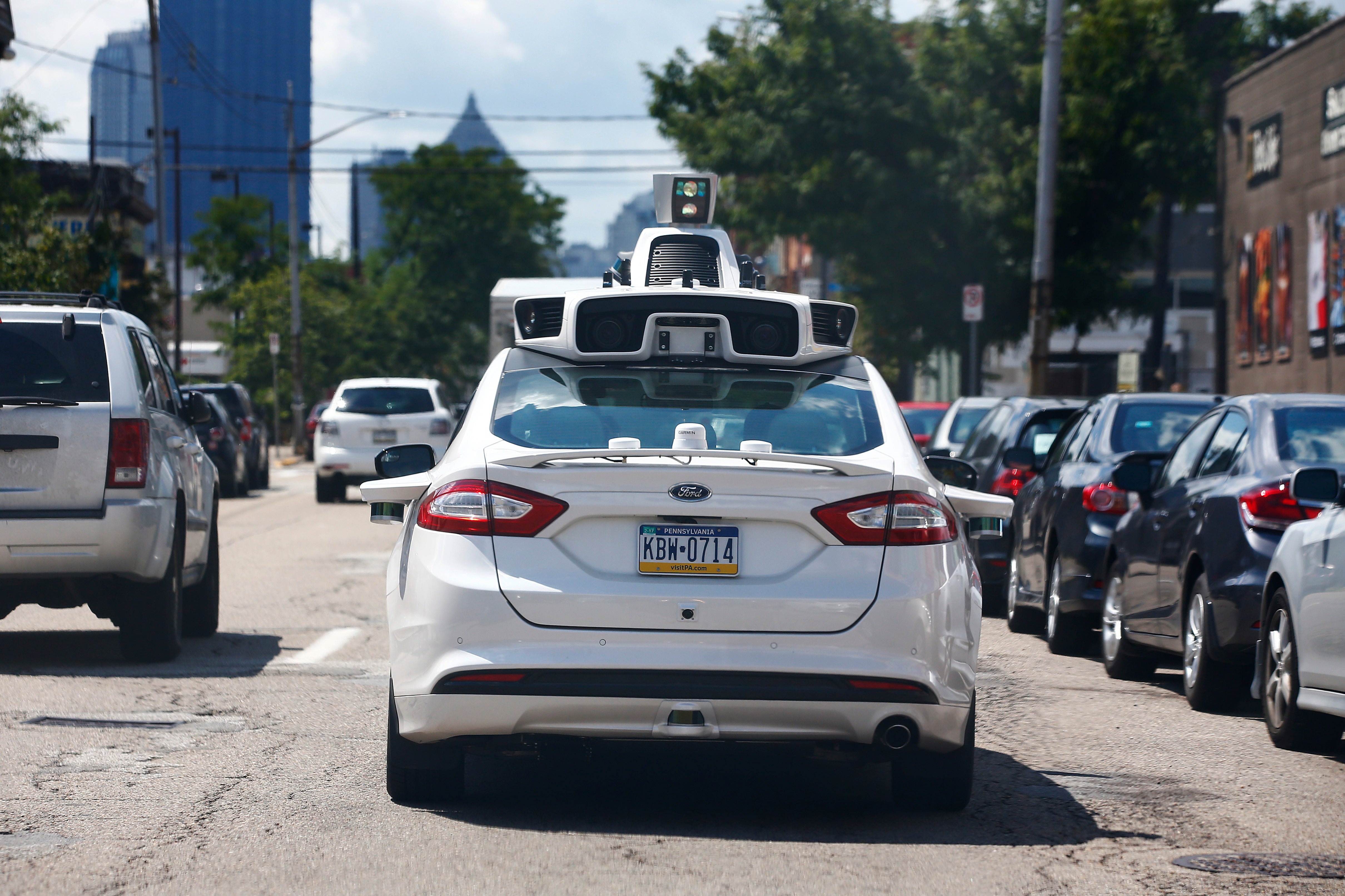 One of Uber's self-driving cars being tested in Pittsburgh, August 2016 (AP Photo/Jared Wickerham)