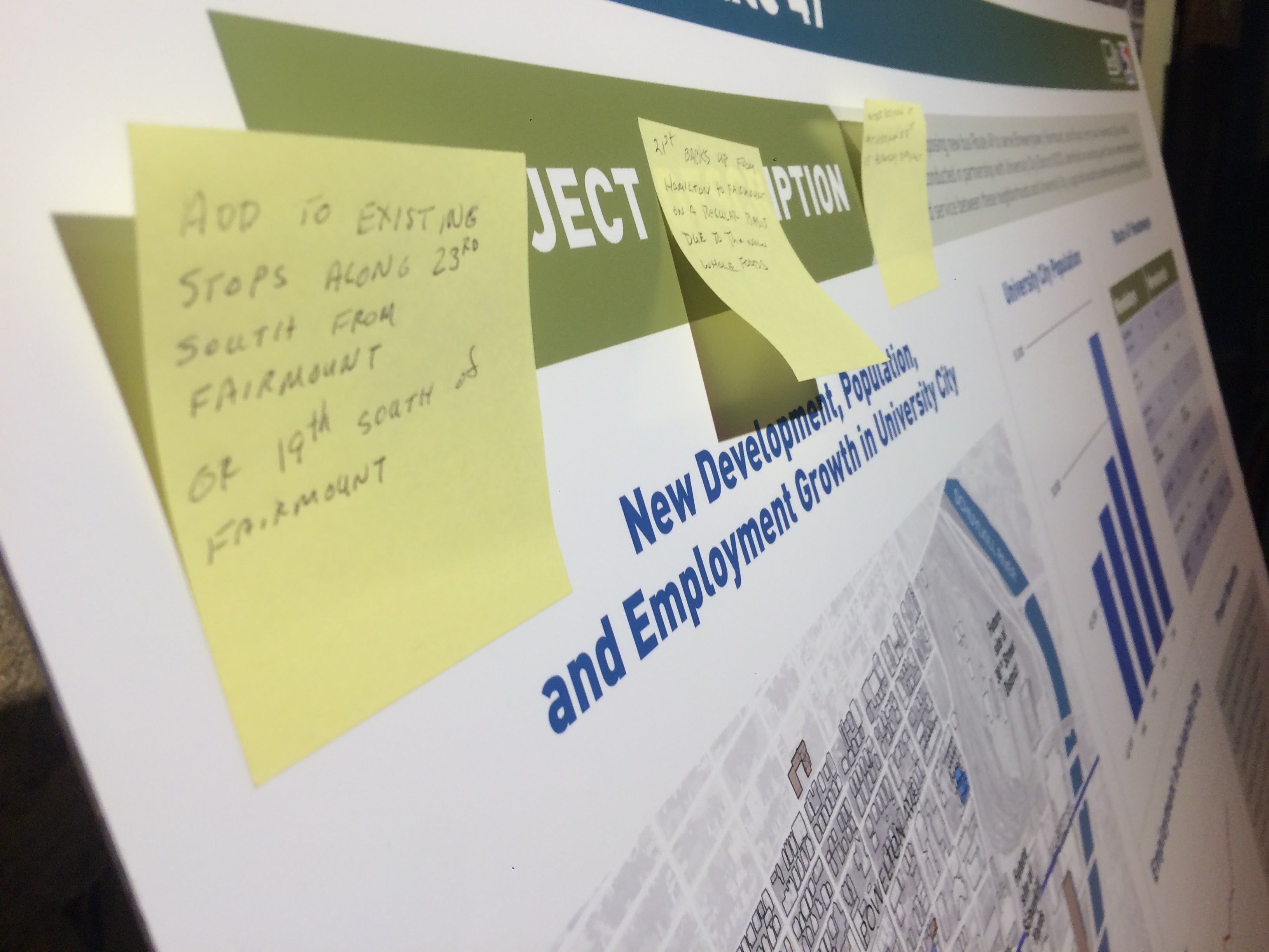 A poster board with residents' comments at SEPTA's Route 49 open house last year