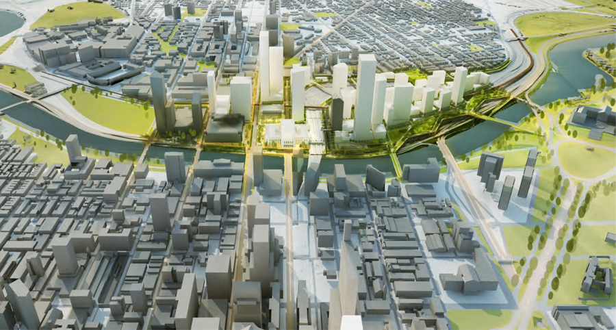 Rendering of 30th Street Station District from the east