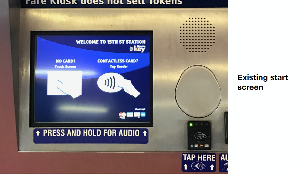 SEPTA Key kiosk's existing start screen (Courtesy of Think Company)