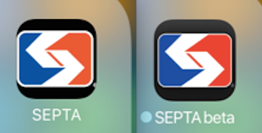 SEPTA's old, off-center iOS icon (left) and the new, centered icon (right)