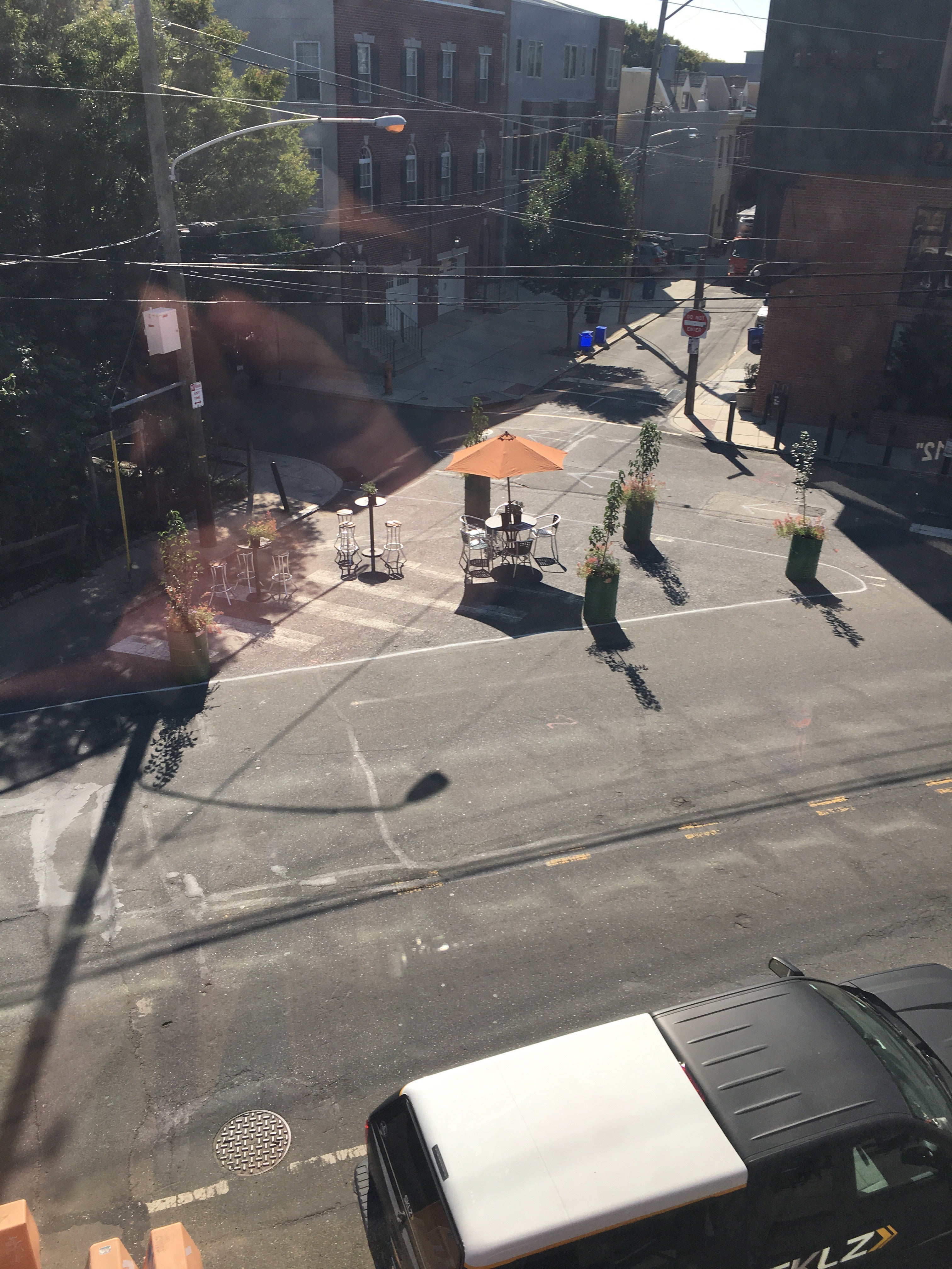 Shot from above of pop-up plaza at Belgrade and Frankford Ave. courtesy of Fishtown Neighbors, Greensgrow and Johnny Brenda's