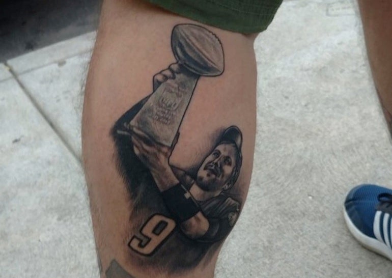 Teddy Munz made a bet on the Eagles' Super Bowl win. His prize: a Nick Foles tattoo paid for by his buddies.