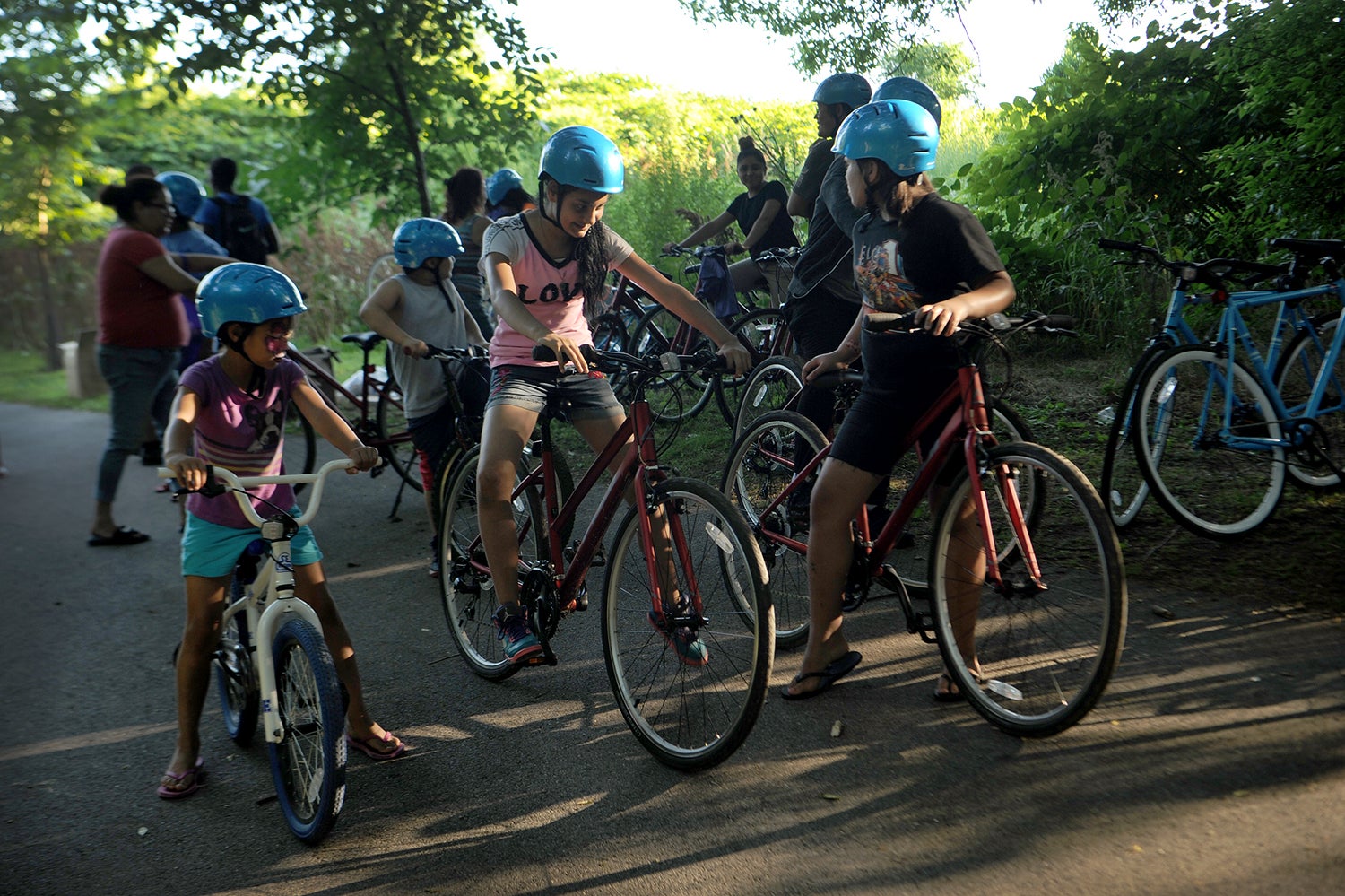 Free community bikes and helmets during a Tacony Creek block party. 