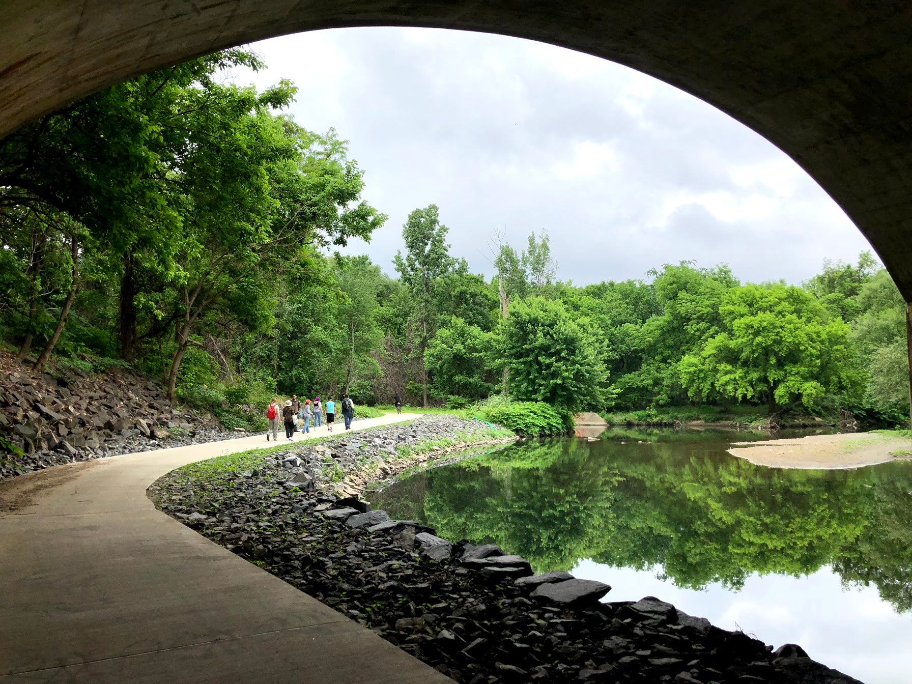 Tacony Creek Trail’s Phase 2, the new pedestrian trail under Roosevelt Boulevard. Credit: Diana Lu/WHYY