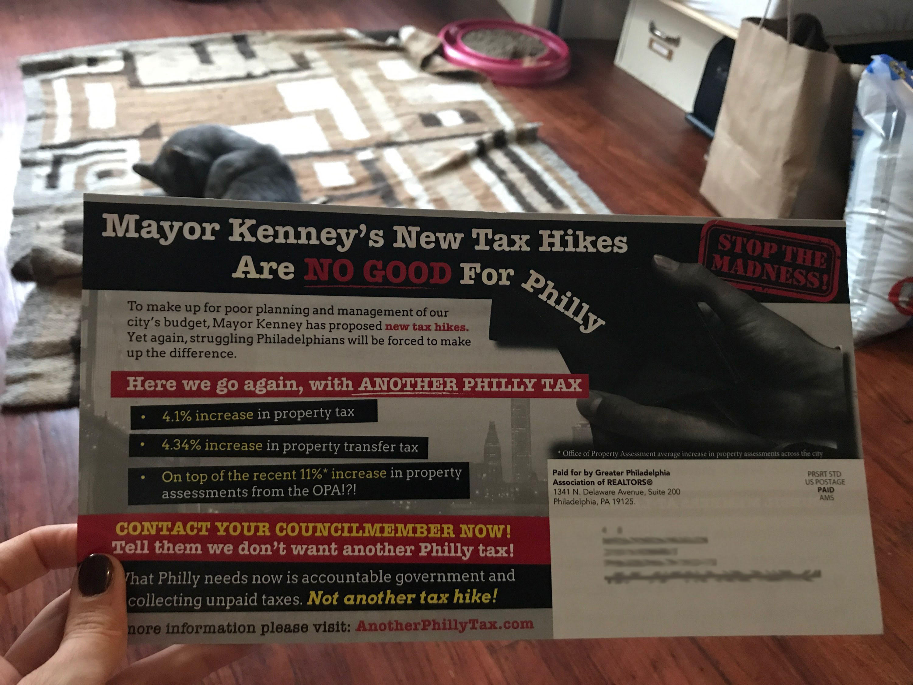 The Realtors association's mailer opposing Mayor Kenney's budget proposal.