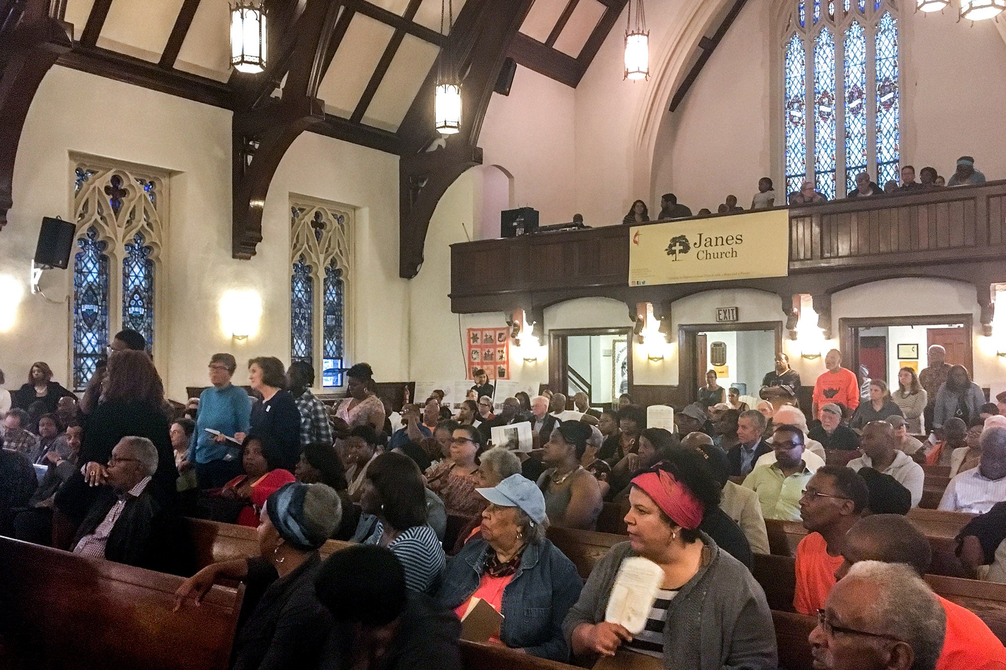 There was a full house at Janes Memorial United Methodist Church for a community meeting on the future of Germantown's old high school building. Photo by Michaela Winberg Billy Penn