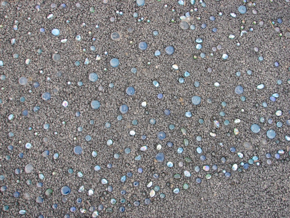 Close up of blue glass stones