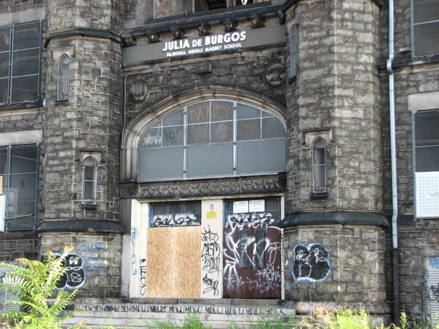The Lehigh Avenue entrance of the former school.