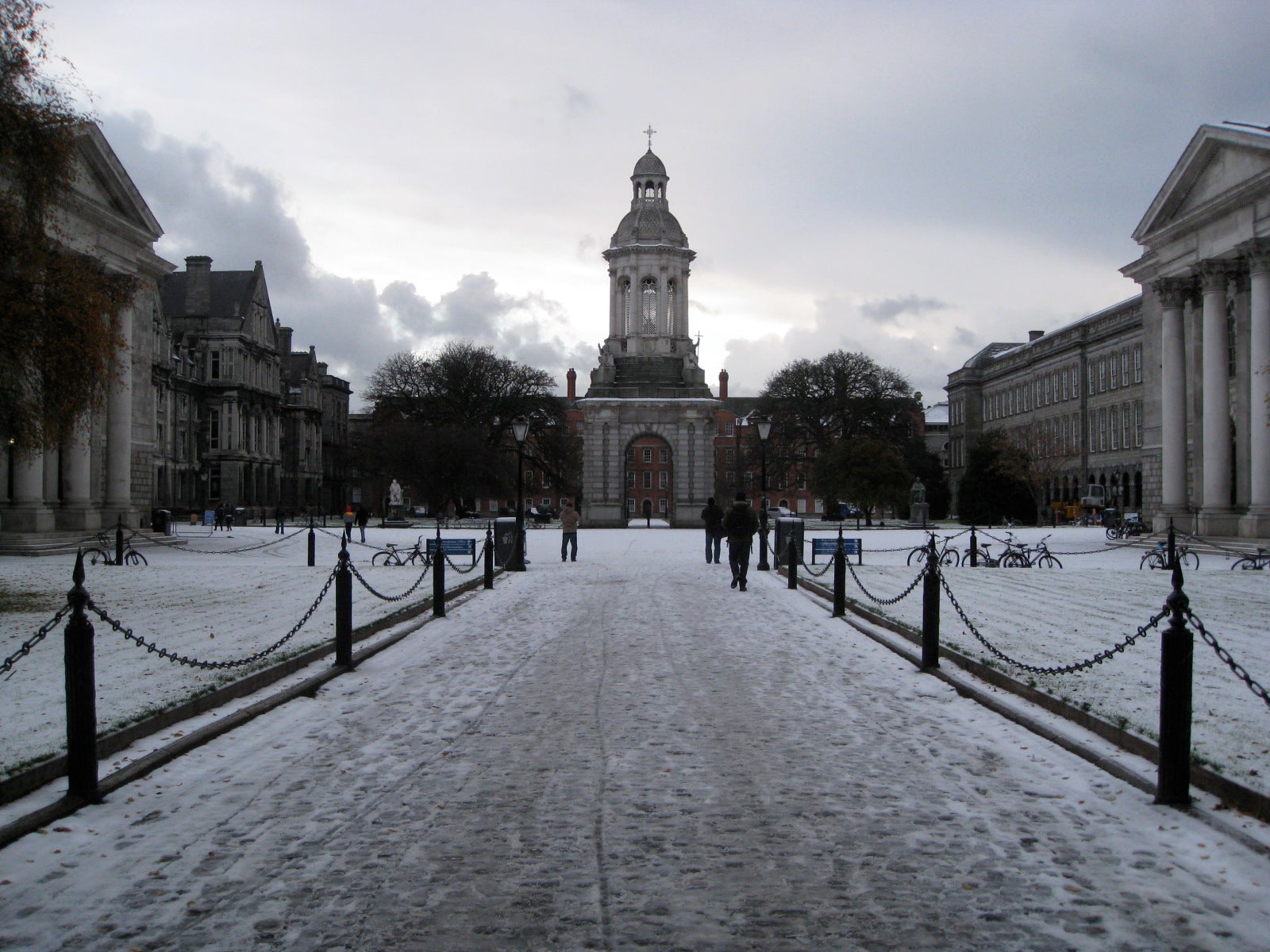 The iconic Trinity College shot of the College Campanile with the rarely seen addition of snow