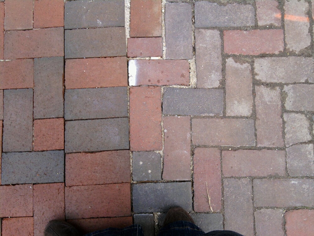 New bricks on the left, old bricks on the right