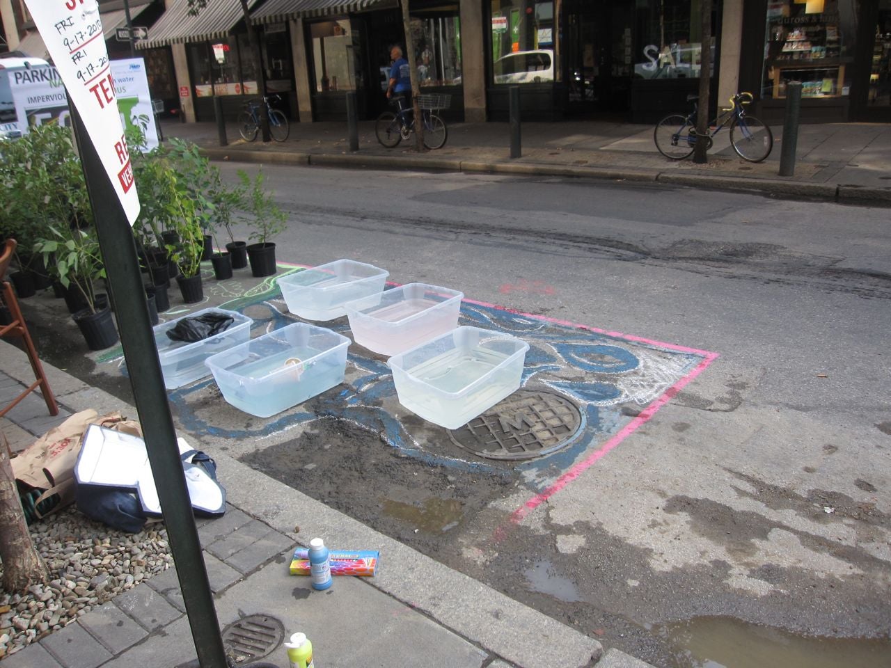 Philadelphia Water Department shows stormwater runoff concerns in its PARK(ing) Day spot.