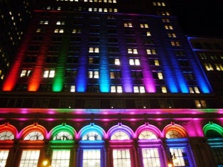 Center City buildings and landmarks aglow for Halloween