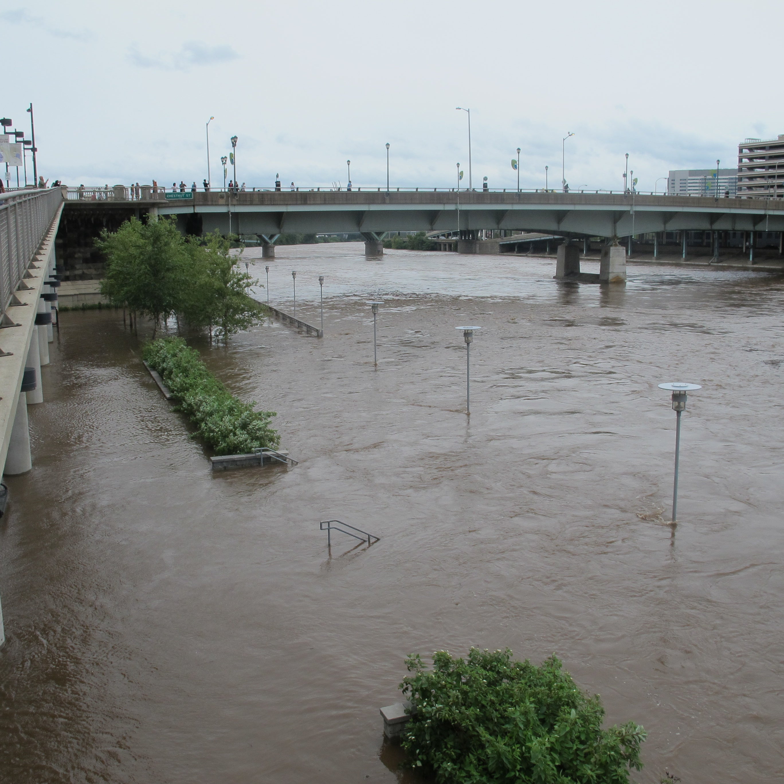 The Schuylkill River inundated parts of Manayunk, and Lincoln, Kelly, and Martin Luther King drives by early Sunday morning