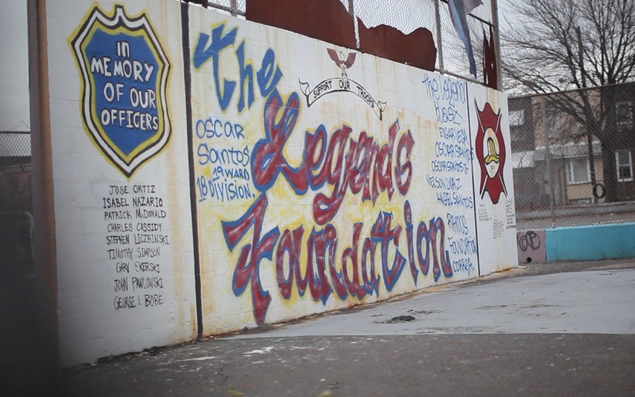 A mural on the wall of a handball court located on 5th streets, in between York and Dauphin.