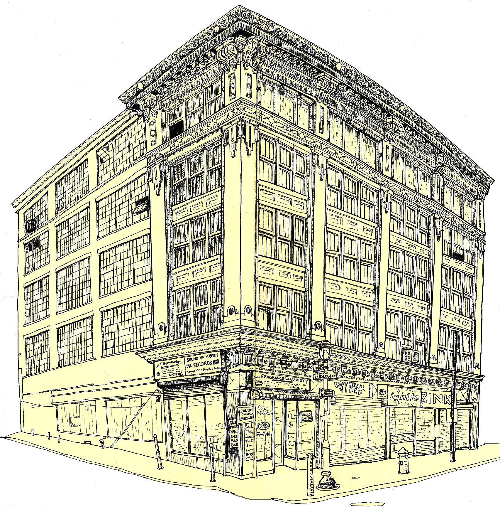 Ben Leech's drawing of an Unlisted building on South 11th Street.