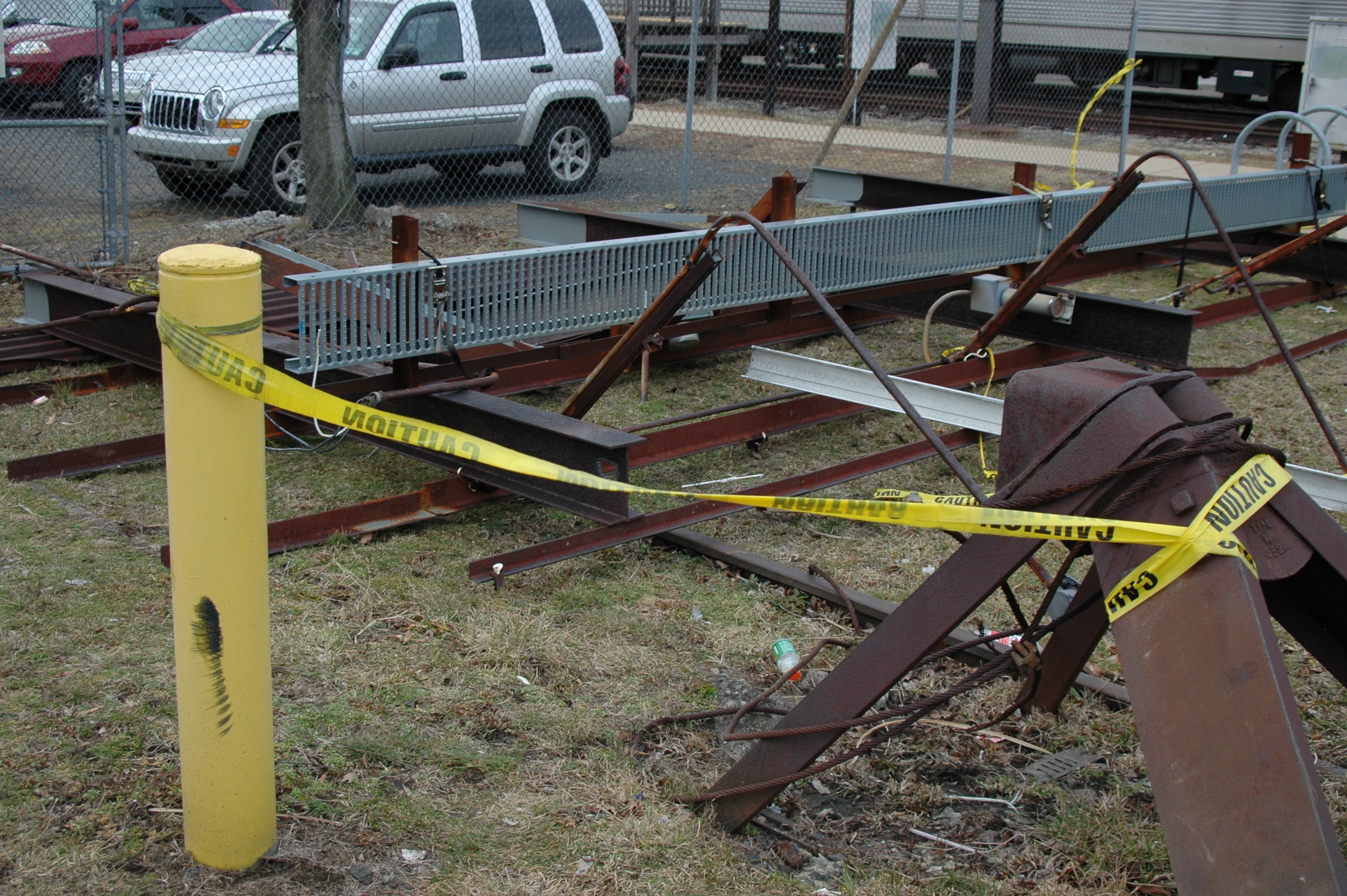 The remains of a collapsed billboard.