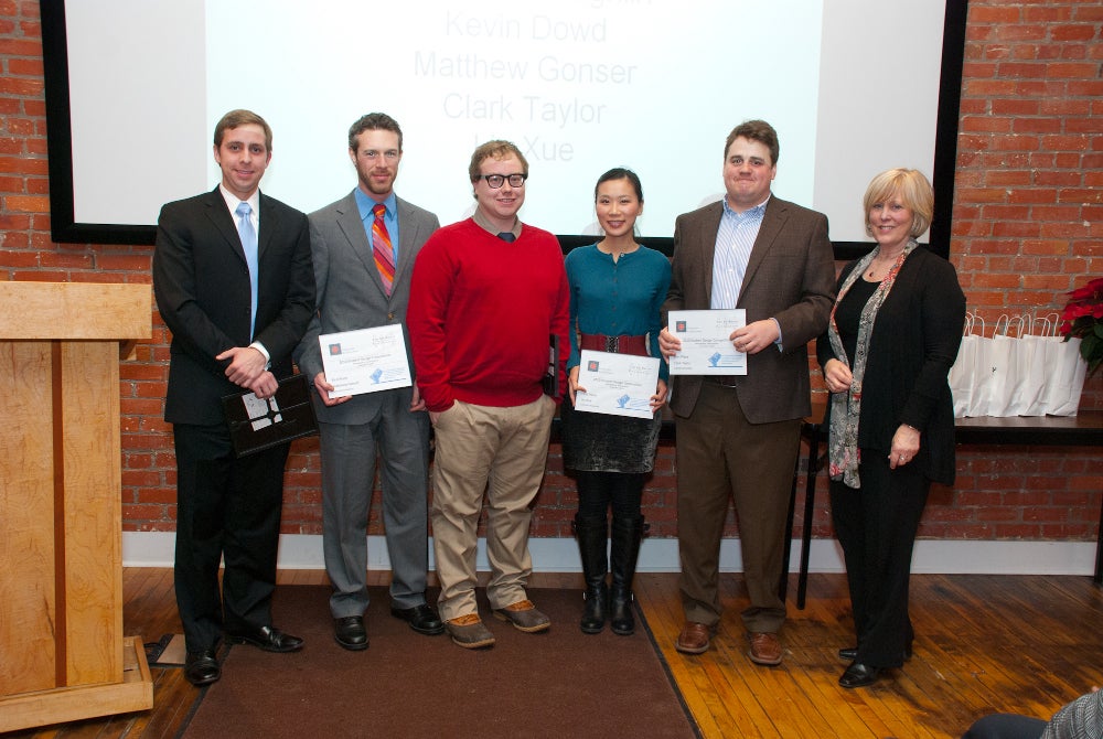 The Cornell team: Kevin Dowd, Matthew Gonser, Eammon Coughlin, Lin Xue and Clark Taylor, with Hilda Bacon