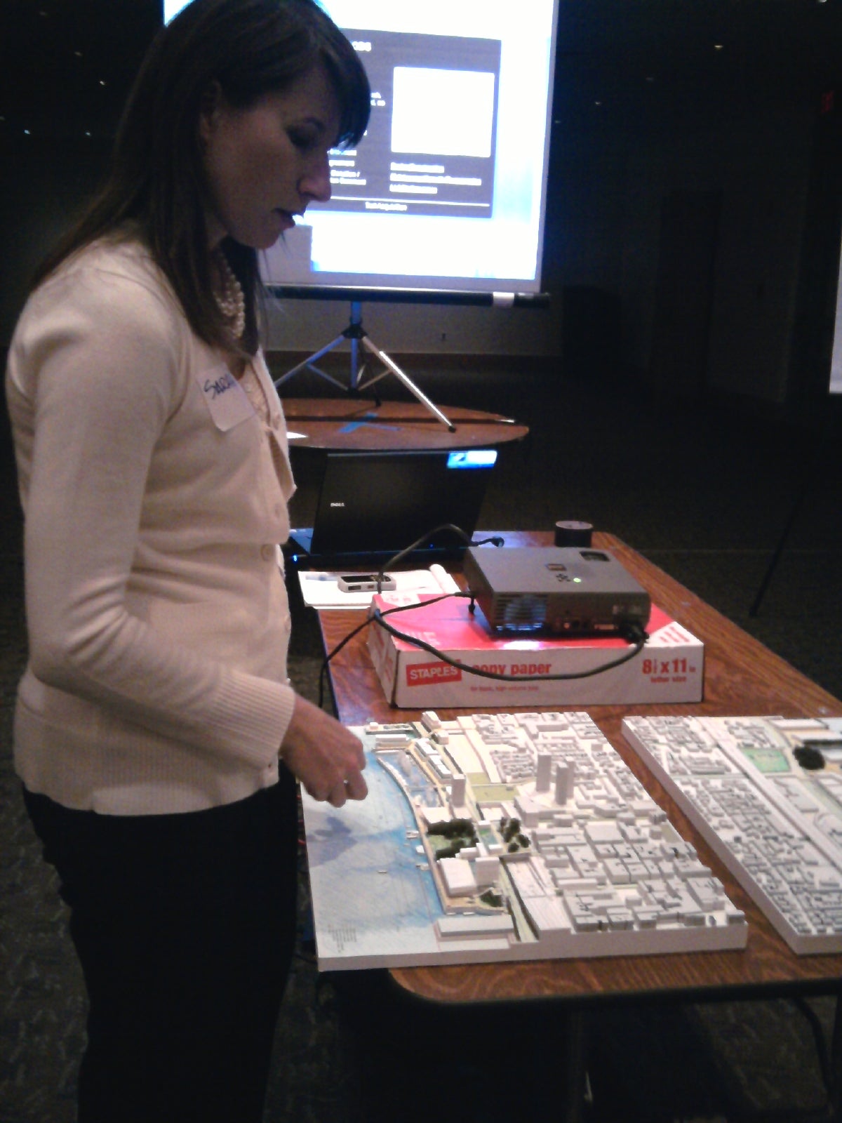 Master Plan Manager Sarah Thorp with a model of the vision for Penn's Landing