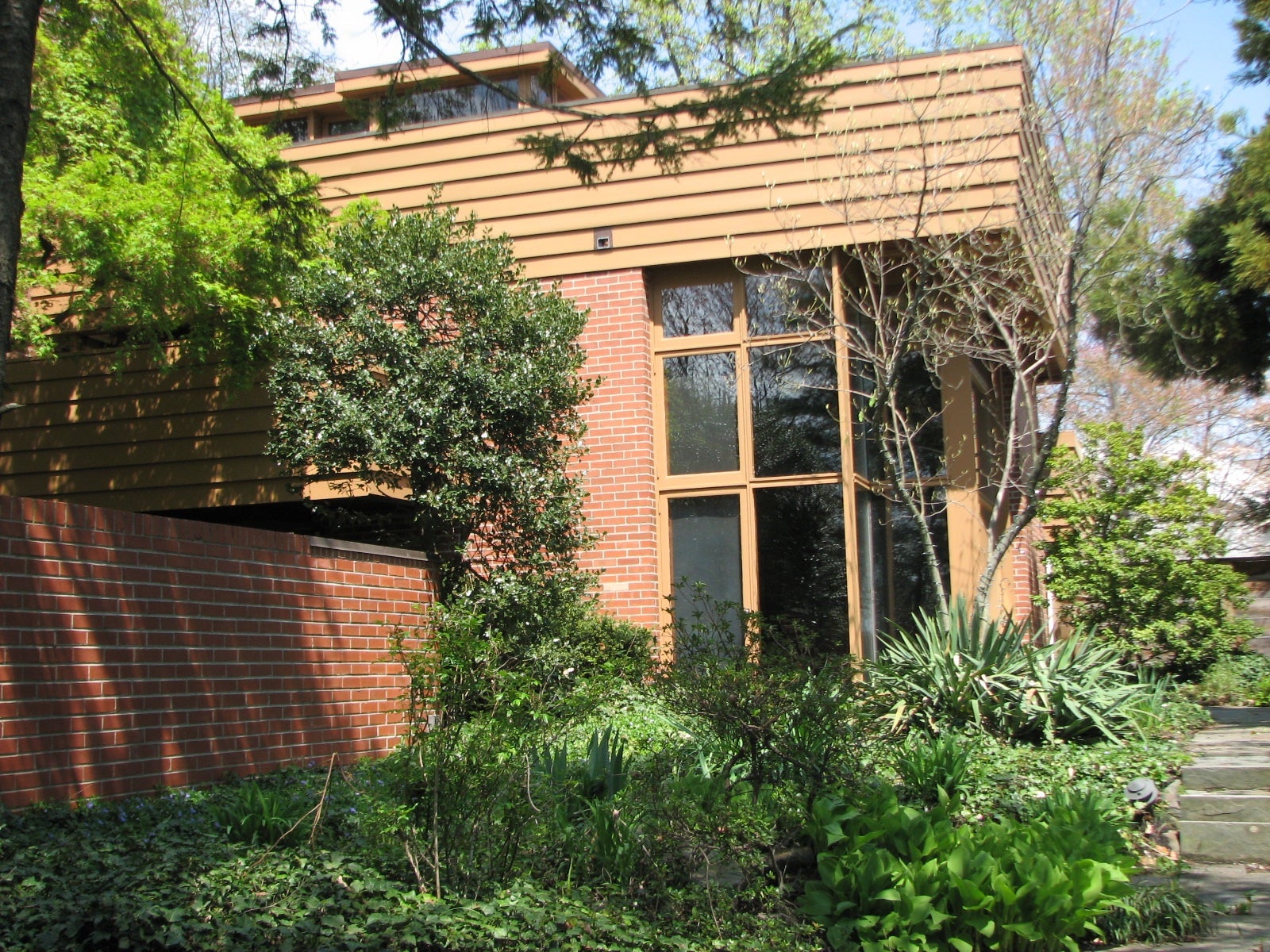 High vertical windows allow light into the living rooms.