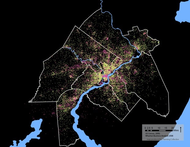 'Dot Density' map of regional population and employment, produced by Planning Collective