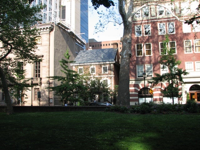 The mid-century structure sits between the Athenaeum design library and the Lippincott Publishing Building
