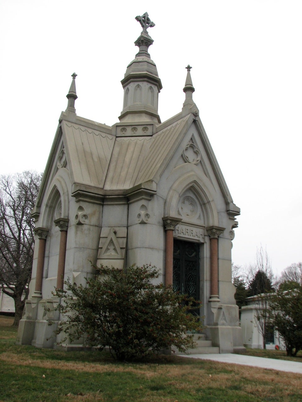 The Harrah family modeled their resting place after a Gothic chapel.  