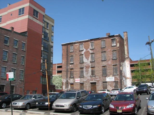 The early 19th-century Bouvier Building, surrounded by 20th-century development