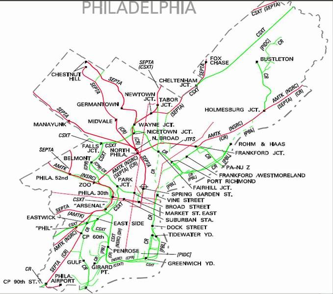 Philadelphia Belt Line shown as PBL