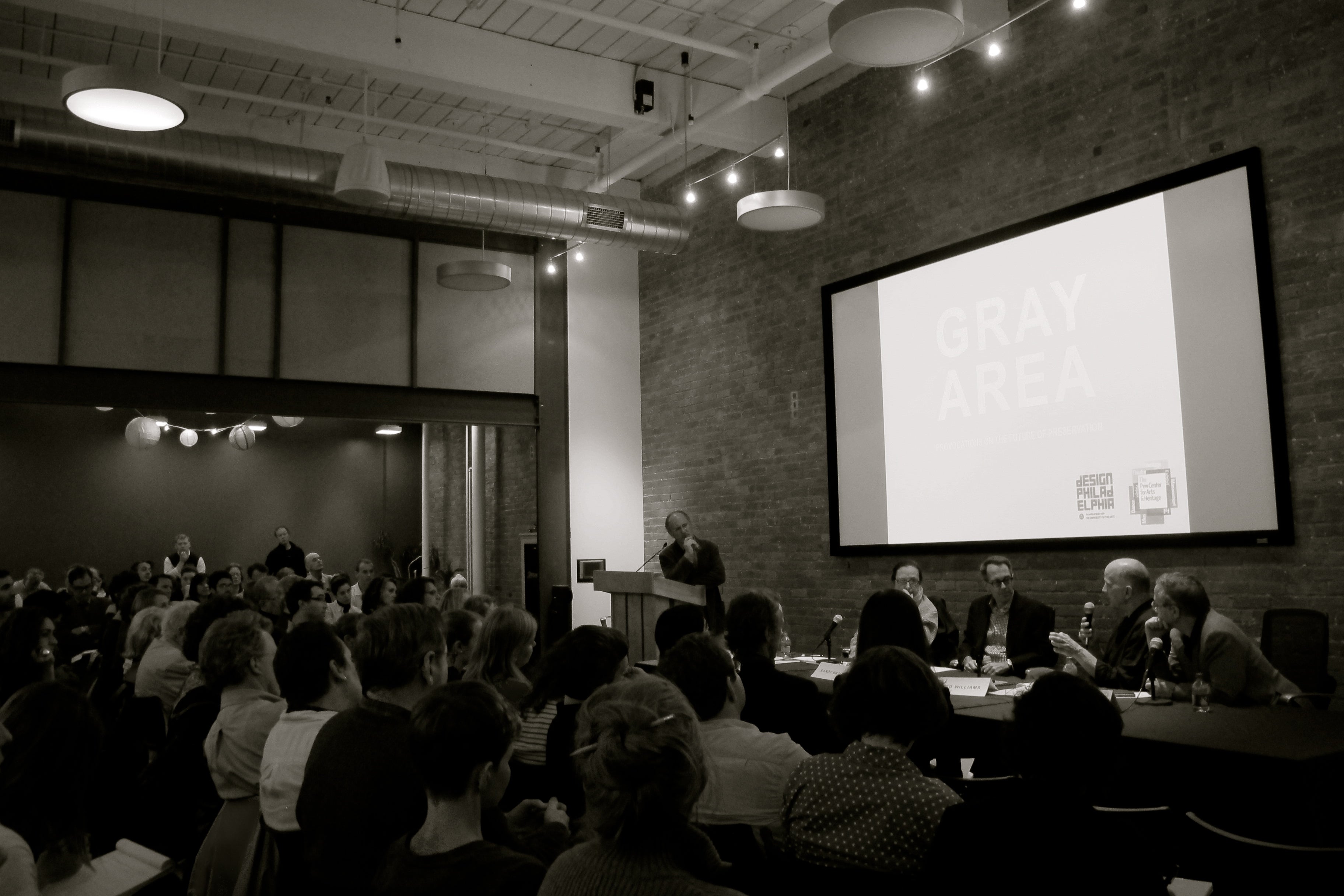 Gray Area discussion at the Center for Architecture (l. to r: Mark Alan Hughes, Susan Szenasy, Randy Mason, Tod Williams, Lloyd Alter)