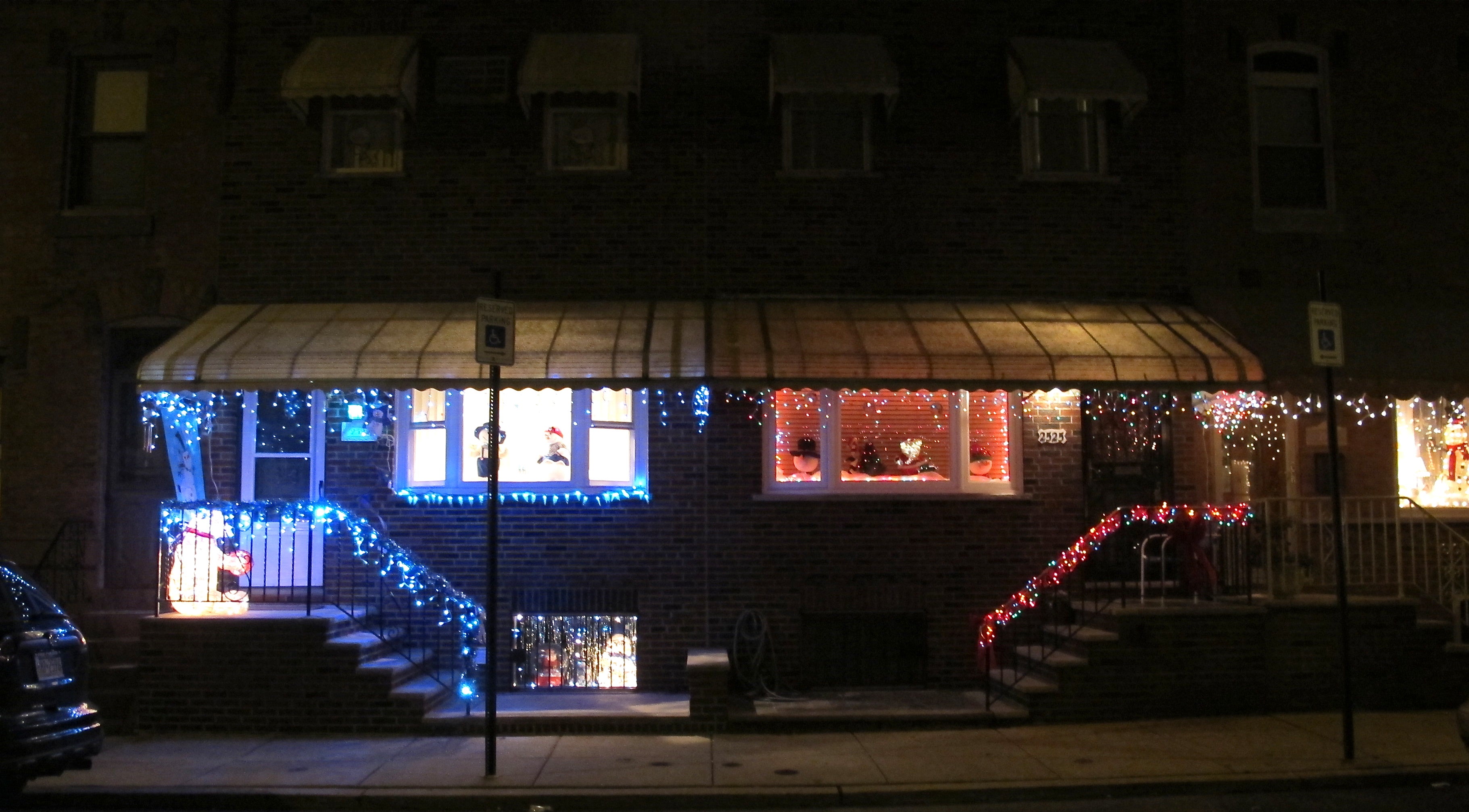 Holiday lights illuminate South 11th Street.