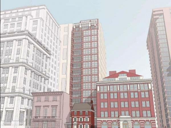 The Venturi-designed tower behind Dilworth House is still a no-go after to a Licenses and Inspections Review. | PlanPhilly